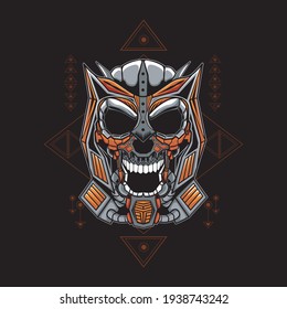 artwork illustration and mechanical robot head t-shirt design with beagroung geometry