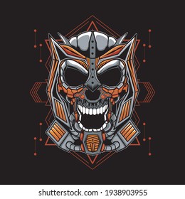 artwork illustration and mechanical robot head t-shirt design with beagroung geometry