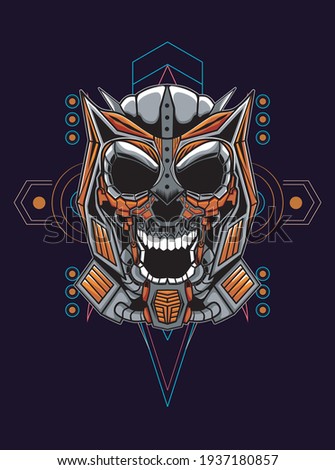 artwork illustration and mechanical robot head t-shirt design with beagroung geometry