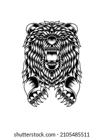 Artwork Illustration Raging Grizzly Bear Line Art