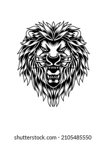 Artwork Illustration Roaring Lion Head Line Art
