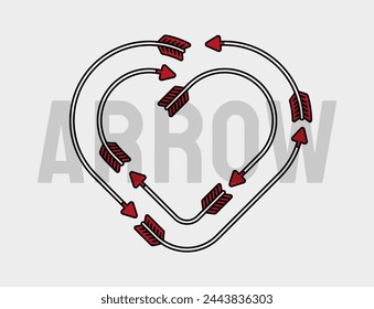 artwork illustration of rotating arrows form a heart. in outline and gothic horror cartoon style for apparel or clothing