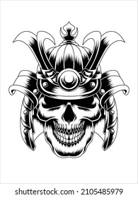 Artwork Illustration Skull Samurai Line Art