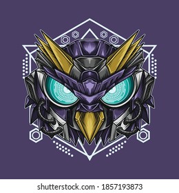 artwork illustration and t shirt design robot mechanical owl premium vector