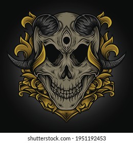 artwork illustration and t shirt design devil skull engraving ornament