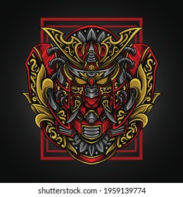 artwork illustration and t shirt design samurai oni engraving ornament