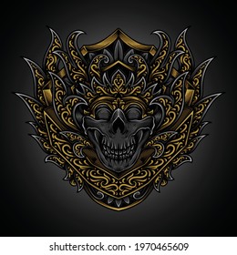 artwork illustration and t shirt design king skull engraving ornament