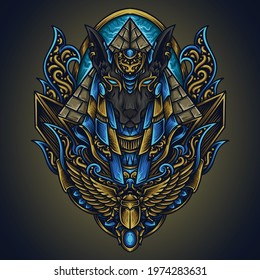 artwork illustration and t shirt design anubis engraving ornament