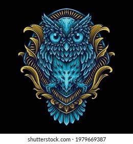 artwork illustration and t shirt design owl engraving ornament