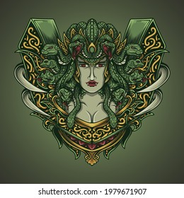 artwork illustration and t shirt design medusa engraving ornament