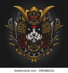 artwork illustration and t shirt design samurai panda engraving ornament