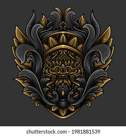 artwork illustration and t shirt design golden barong engraving ornament