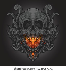 artwork illustration and t shirt design skull engraving ornament