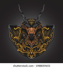 artwork illustration and t shirt design antelope engraving ornament