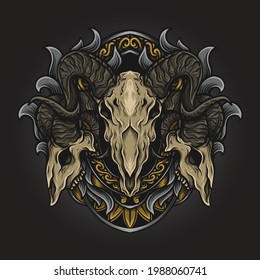 artwork illustration and t shirt design goat skull engraving ornament
