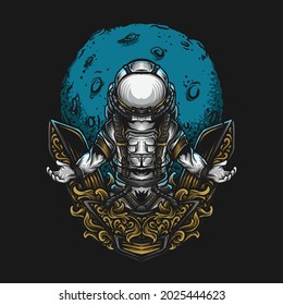 artwork illustration and t shirt design  astronaut and moon engraving ornament