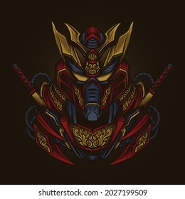 artwork illustration and t shirt design samurai robot engraving ornament