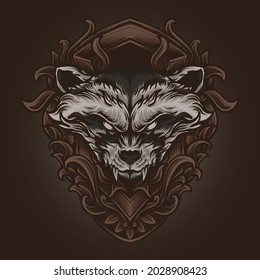 artwork illustration and t shirt design racoon engraving ornament 