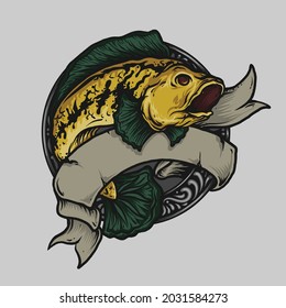 ilustración de arte y diseño de camisetas chana cabeza de serpiente adorno de grabado de peces