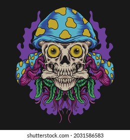 artwork illustration and t shirt design mushroom skull