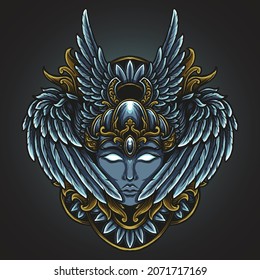 artwork illustration   t shirt design angel head   wing engraving ornament