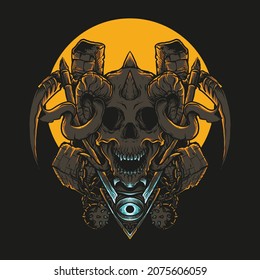 artwork illustration and t shirt design reaper skull engraving ornament 