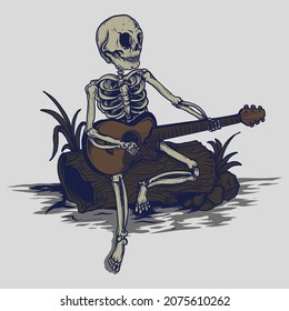 artwork illustration   t shirt design skeleton and guitar
