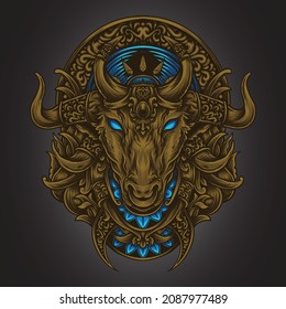 artwork illustration and t shirt design bull taurus engraving ornament