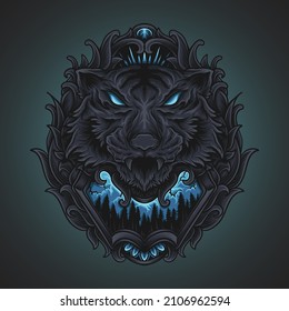 artwork illustration and t shirt design tiger head engraving ornament