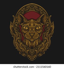 artwork illustration and t shirt design sphynx cat engraving ornament