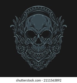 artwork illustration and t shirt design skull engraving ornament