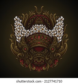 artwork illustration and t shirt design  tiger balinese crown engraving ornament