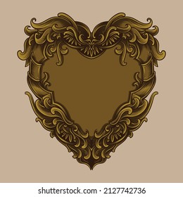 artwork illustration and t shirt design  tiger love frame engraving ornament