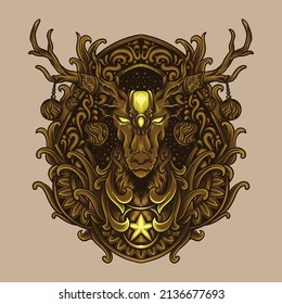 artwork illustration and t shirt design deer engraving ornament