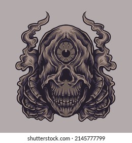 artwork illustration and t shirt design cyclops skull