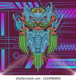 Artwork illustration and t shirt design robot mechanical owl