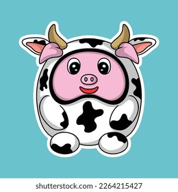 artwork illustration and t shirt design cute  pig cow costume  for sticker