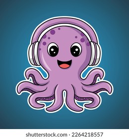 artwork illustration and t shirt design cute octopus with headphone for sticker