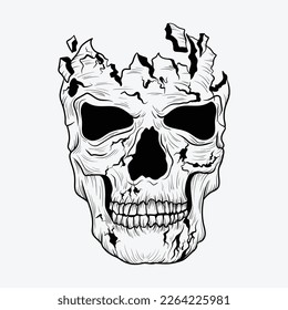 artwork illustration and t shirt design black and white hand drawn skull