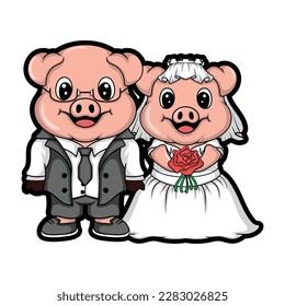 artwork illustration and T shirt design cute wedding pig character