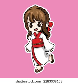 artwork illustration and T shirt design cute kimono girl chibi character - Shutterstock ID 2283038153