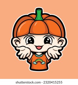 ilustración de arte y diseño de camiseta calabaza niño lindo personaje pegatina