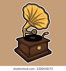 artwork illustration and t shirt design gramaphone cute character sticker