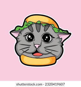 artwork illustration and t shirt design cat burger cute character sticker