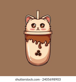 artwork illustration and t shirt design cute boba cat character