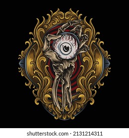 artwork illustration and t shirt eyeball skeleton hand engraving ornament