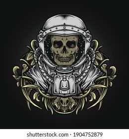 artwork illustration and t-shirt design astronaut skull engraving ornament