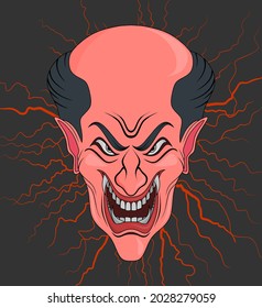 artwork illustration and t-shirt design  bald devil   mask engraving ornament premium vector