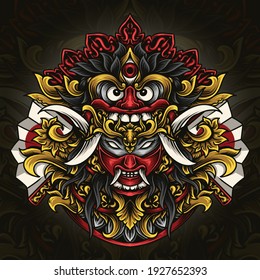 artwork illustration and t-shirt design balinese barong x japanese oni