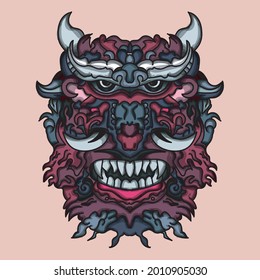 artwork illustration and t-shirt design balinese barong x japanese oni. illustration balinesia barong art vector apparel design